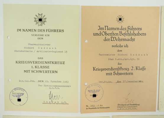 Urkundennachlass eines Oberwachtmeister der Stabsbatterie/ Artillerie-Regiment 15. - photo 2