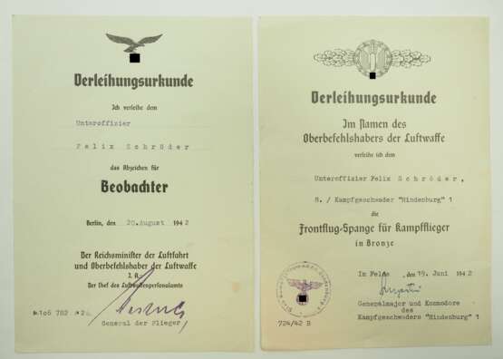 Dokumentennachlass eines Unteroffizier der 8./ KG Hindenburg 1 - Fliegererinnerungsabzeichen. - photo 7