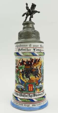 Bayern: Reservistenkrug eines Gefreiten der 5. Batt. Königlich Bayerisches 11. Feldartillerie-Regiment - Würzburg 1905/07 - Kaiser-Schießpreis 1906. - Foto 1