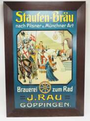 Werbeschild: Staufen-Bräu Göppingen.