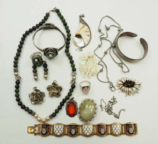 Jugendstil Schmuck Ensemble SILBER - Halskette, Ohrgehänge, Armreif und Ring. - photo 1