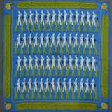 Hermès Seiden Carré "La Parade" in blau-grün, Entw.: Françoise Heron 2011, gerollter Rand, 90x90cm, Original Box, kein Schild, Randdefekte - photo 2