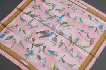 Hermès Seiden Carré &quot;Les Oiseaux des Champs et des Bois&quot; in rosa, Entw.: Hugo Grygkar 2013, 90x90cm, Original Box