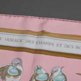 Hermès Seiden Carré "Les Oiseaux des Champs et des Bois" in rosa, Entw.: Hugo Grygkar 2013, 90x90cm, Original Box - photo 4