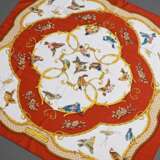 Hermès Seiden Carré "La Clé des Champs", rot-gold, Entw.: Françoise Façonnet 2011, gerollter Rand, 90x90cm - Foto 1
