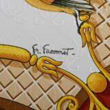 Hermès Seiden Carré "La Clé des Champs", rot-gold, Entw.: Françoise Façonnet 2011, gerollter Rand, 90x90cm - Foto 4