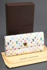 Louis Vuitton Portemonnaie &quot;Takashi Murakami&quot; in Monogram Canvas white Multicolor, innen türkisfarben, Original Staubbeutel und Box, 19x10cm, Gebrauchsspuren