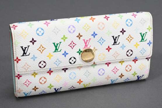 Louis Vuitton Portemonnaie "Takashi Murakami" in Monogram Canvas white Multicolor, innen türkisfarben, Original Staubbeutel und Box, 19x10cm, Gebrauchsspuren - Foto 2