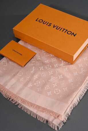 Louis Vuitton Stola "Monogram Classic" in greige mit Fransenabschluss und gewebter Signatur, 60% Seide, 40% Wolle, 142,5x142,5cm, Original Rechnung und Box - photo 1