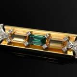 Handgefertigte Gelb- und Weißgold 750 Nadel mit grünem Verdelith Turmalin, Citrinen im Treppenschliff und Diamanten im Brillant- und Achtkantschliff (zus. ca. 0.44ct/VSI/W), 10,4g, 5,2x1,3cm - photo 1