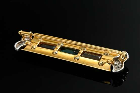 Handgefertigte Gelb- und Weißgold 750 Nadel mit grünem Verdelith Turmalin, Citrinen im Treppenschliff und Diamanten im Brillant- und Achtkantschliff (zus. ca. 0.44ct/VSI/W), 10,4g, 5,2x1,3cm - photo 2