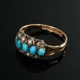 Zarter gravierter Gelbgold 625 Ring mit Türkiscabochons und Flussperlen, Newcastle um 1790, 1,5g, Gr. 55 - photo 2