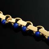 Modernes Gelbgold 750 Armband mit hohl gearbeiteten Ringgliedern und seitlich eingesetzten Lapislazuli Kugeln an Ringschließe, 42,5g, L. 19cm - фото 4