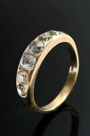 Schmaler Gelbgold 585 Bandring mit 6 Altschliff Diamanten (zus. ca. 1.05ct/SI-P1), 3,5g, Gr. 56 - Foto 1