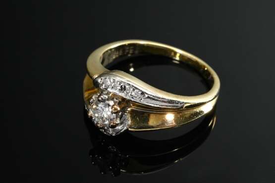 Gelbgold 585 und Platin Ring mit Brillant und Achtkantdiamanten (zus. ca. 0.25ct/VVSI/W), Mariage, 6,1g, Gr. 56 - фото 2