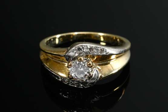 Gelbgold 585 und Platin Ring mit Brillant und Achtkantdiamanten (zus. ca. 0.25ct/VVSI/W), Mariage, 6,1g, Gr. 56 - фото 3
