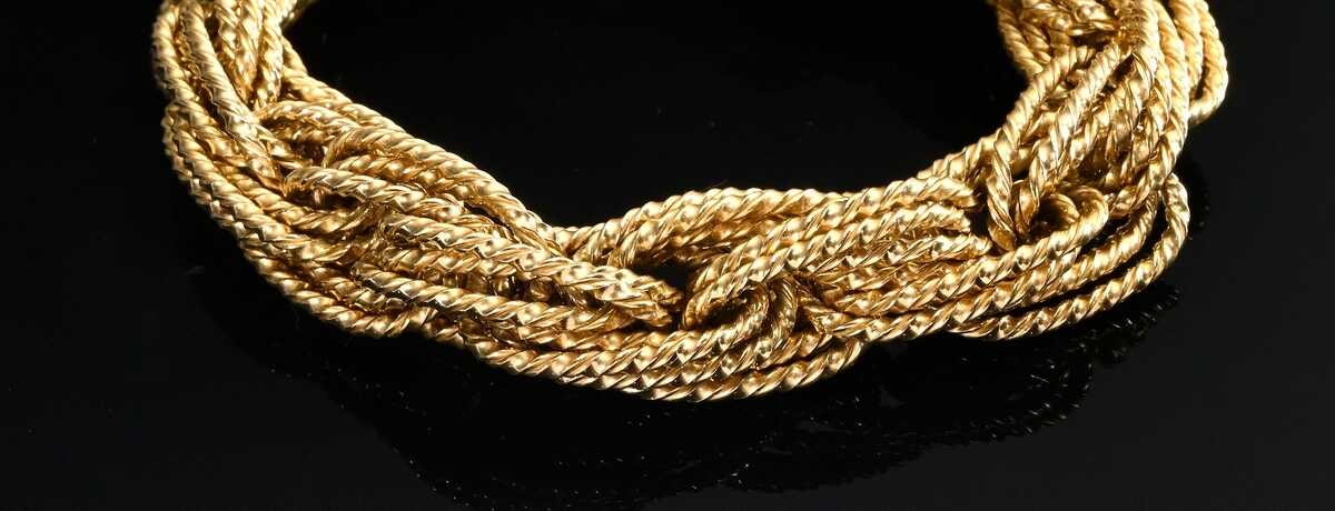 Gelbgold 750 Kordel Gliederarmband, 88g, L. 19,5cm, Ø 1,3cm