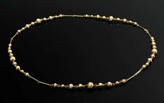 Lange satinierte Gelbgold 585 Kugel- und Stäbchenkette, 39g, L. 90,5cm - photo 1 Lange satinierte Gelbgold 585 Kugel- und Stäbchenkette, 39g, L. 90,5cm - photo 1