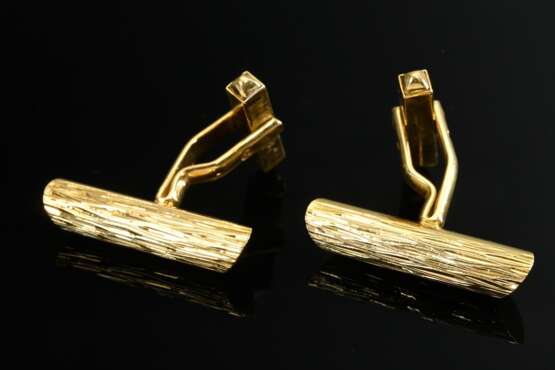 Paar Gelbgold 750 Manschettenknöpfe mit Borkenmuster, 14,7g, L. 2,7cm - фото 1