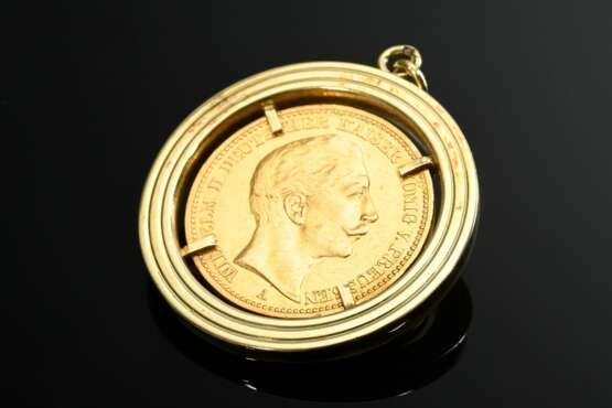 Gelbgold 585 Anhänger mit Gelbgold 900 Münze „20 Mark Deutsches Reich, 1897, Wilhelm II Deutscher Kaiser und König v. Preussen“, 12g, Ø 3cm - photo 1