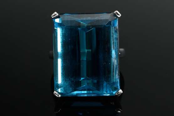 Platin 950 Ring mit London Topas im Treppenschliff (ca. 38ct, bestrahlt), 21,5g, Gr. 61, Ringschiene mit eingearbeiteter Verkleinerungsspange - photo 3