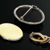 3 Diverse Teile antiker Schmuck: Silber 935 Jugendstil Medaillon mit Guilloché Emaille und Rosenmalerei (13,8g, 3,7x2,5cm), Schaumgold "Schlangen" Nadel mit Granat (3,2g, 3,6x1,4cm, Tragespuren) und ovale Silbe… - photo 3