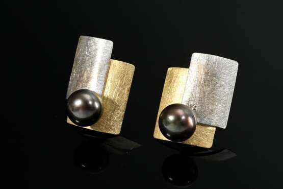 Paar Bicolor Gold 750 Süßwasserzuchtperlen Ohrstecker mit Gelbgold 585/333 Stoppern, 5,5g, 1,7x1,3cm - Foto 1