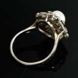 Antike Silber Rosetten Ring mit Altschliff Diamanten und -rosen (zus. ca. 0.45ct/SI-P2/TCR-C), mittig wohl weiße Naturperle (Ø 7,2mm), 5g, Gr. 53, Mariage, Ringform verzogen - фото 2