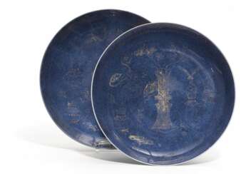 Two powder blue plate with the Hundred Antiques