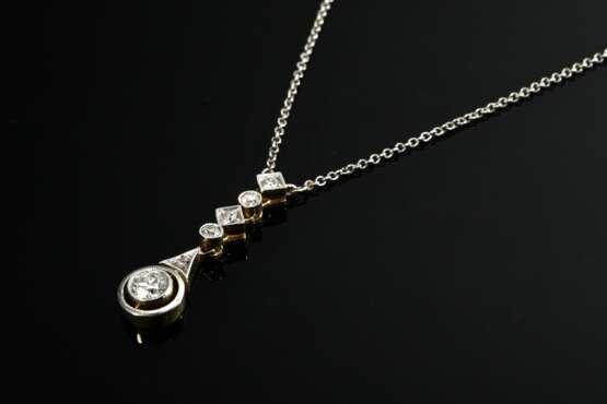 Zartes Art Deco Collier mit platiniertem Gelbgold 585 Diamant Anhänger im Alt-, Achtkant- und Rosenschliff (zus. ca. 0.30ct/SI-P1/W) an Silberkette, 2,5g, L. 45cm - photo 1