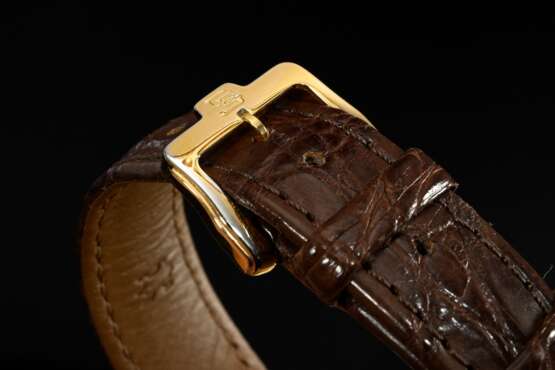 Etienne Schwarz Roségold 750 "Calendar" Automatik Armbanduhr, weißes guillochiertes Zifferblatt mit römischen Zahlen, original braunes Krokolederarmband mit vergoldeter Dornschließe, 72g, Ø 3,8cm, L. 18cm, Orig… - photo 5