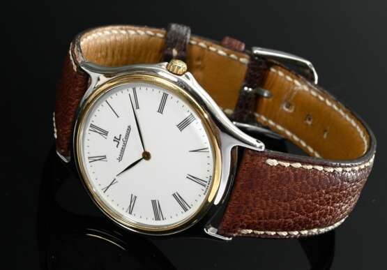Jaeger-LeCoultre Edelstahl "Heraion" Armbanduhr, Quartzwerk, Gold Lünette, Saphirglas, weißes Zifferblatt, Ref. Nr. 112.5.09, braunes Lederarmband mit Wempe Dornschließe, 34g, Ø 34mm, L.18,5cm, gangbar (keine G… - photo 2