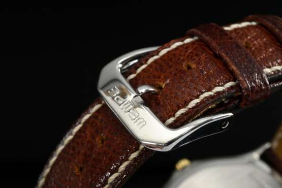 Jaeger-LeCoultre Edelstahl "Heraion" Armbanduhr, Quartzwerk, Gold Lünette, Saphirglas, weißes Zifferblatt, Ref. Nr. 112.5.09, braunes Lederarmband mit Wempe Dornschließe, 34g, Ø 34mm, L.18,5cm, gangbar (keine G… - photo 4