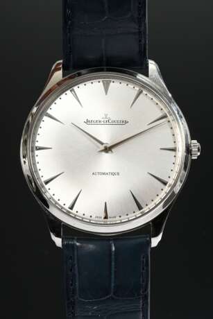Jaeger-LeCoultre Edelstahl "Master Ultra Thin" Armbanduhr, Automatik, graues Zifferblatt, Ref. Nr. Q1338421, blaues Krokolederarmband mit Original Dornschließe, 51g, Ø 41mm, L. 20,5cm, gangbar (keine Garantie a… - photo 1