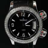 Jaeger-LeCoultre Edelstahl "Master Compressor" Armbanduhr, Automatic, Kaliber 899, Brillant Lünette (zus. ca. 1.12ct/VSI/W), große Sekunde, Datumsfenster bei 3, Saphirglas, Ref. Nr. 148.8.37, Nr. 2593029, Ø 3,… - Foto 1