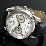 Longines Edelstahl "Swissair Exclusive No. 3" Chronograph (Limited Edition), Automatik, weißes Zifferblatt, Saphirglas, Original schwarzes Krokodillederarmband mit Dornschließe, 72,8g, Ø 40mm, L. 19cm, gangbar … - photo 2