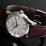 Wempe Edelstahl "Zeitmeister" Chronometer Armbanduhr, Quartzwerk, große Sekunde, Datumsanzeige, Stunden- und Minuten Strichindizes, Sternwarte-Glashütte, bordeauxfarbenes Lederarmband, Original Samtbeutel, 36,3… - photo 1