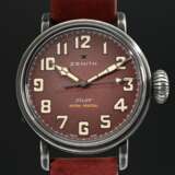 Zenith Edelstahl "Pilot Extra Spezial" Armbanduhr in Retro-Optik, Automatikwerk, große Sekunde, Kaliber Elite 679, Ref. Nr. 11.1941.679, 391105, limitierte Auflage 143/250, Schweiz, kastanienbraunes Zifferblatt… - photo 1