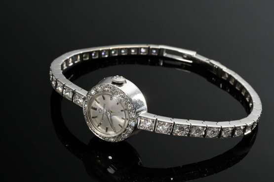 Eterna-Matic Weißgold 750 Damenarmbanduhr mit Achtkantdiamant Lünette und Brillantband (zus. ca. 2.65ct/VSI-SI/W), Handaufzug, 25,1g, L. 19cm, nicht gangbar (keine Garantie auf Werk und Funktionalität); Aufzugswelle verb… - photo 1