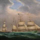 Petersen, Lorenz (1803-1870) und Holm, Peter Christian (1823-1888) Kapitänsbild „Dreimaster und Zweimaster bei Helgoland“ 1866, Öl/Leinwand auf Sperrholz kaschiert, u.r. sign./dat., u.l. bez. "Capt. J. Kroll", … - Foto 1