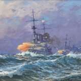Schmidt-Hamburg, Robert (1885-1963) “Geschwader angreifend (Skagerrakschlacht)”, Gouache, u.l. sign., u.m. betit., 18,5x23,5cm (m.R. 21x26,2cm) - Foto 1