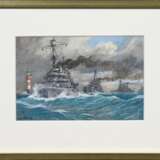 Bohrdt, Hans (1857-1945) “Linienschiffe 'Schlesien', 'Schleswig-Holstein' und 'Hessen' auf hoher See”, Gouache, u.l. sign., 12x18,3cm (m.R. 22,5x28,5cm) - photo 2