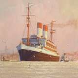Schmidt-Hamburg, Robert (1885-1963) „Passagierliner ‚Monte Olivia‘ im Hamburger Hafen“, Tempera, u.r. monogr., 16,2x12,5cm (m.R. 26x21,3cm) - photo 1