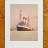Schmidt-Hamburg, Robert (1885-1963) „Passagierliner ‚Monte Olivia‘ im Hamburger Hafen“, Tempera, u.r. monogr., 16,2x12,5cm (m.R. 26x21,3cm) - photo 2