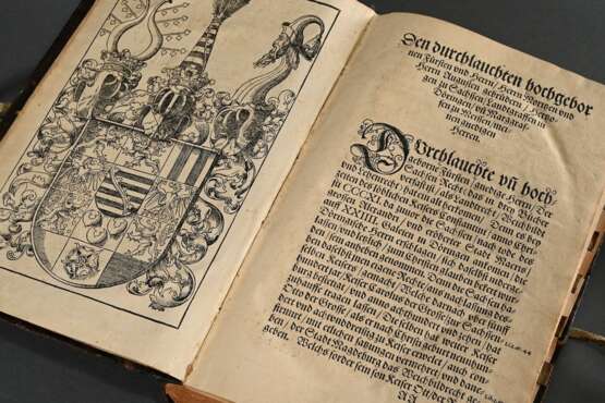 Band "Sachsenspiegel - Auffs new fleissig corrigirt, an Texten, Glossen, Allegaten..." 1545, 270 Seiten und 112 unnummerierte Seiten, Druck: Nicolaus Wolrab, Leipzig, geprägter Ledereinband, 31x22x6,8cm, Alters… - photo 5