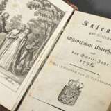 6 Diverse Almanache und Kalender mit Goldschnitt, z.T. mit (colorierten) Kupferstichen und handschriftlichen Anmerkungen, 1789 / 1802 / 1816 / 1790 / 1795 / 1796, 1,5x8,6x5,5-2,5x10x7cm, Alters- und Gebrauchsspuren - photo 2