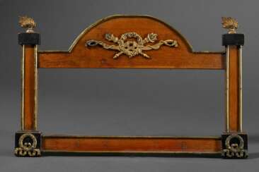 Kleiner Biedermeier Rahmen mit Bronze Beschlägen und Leisten, Obstholz mit ebonisierten Ecken, 19.Jh., 22,5x35,6cm