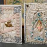 10 Diverse alte Dosen und Schachteln, um 1900: 6 Schmuckkartons, 3 Süßigkeitenboxen und 1 Badekappenverpackung (innen Taufglückwünsche und diverse Postkarten), Papier und Pappe bedruckt, 1,4x4x2,9-2,7x30x30cm, z.T. defek… - photo 5