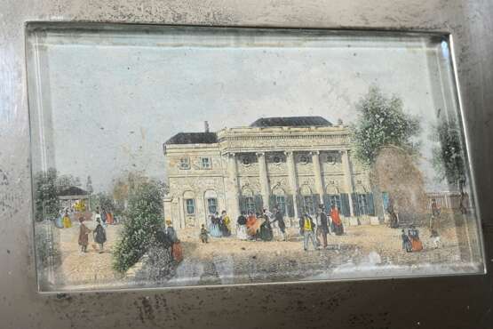 Wurzelholz Kästchen mit Ansicht „Caffeehaus auf der Bastei am Volksgarten“ in Silber 925 Rahmung, 3,3x9,5x12cm - photo 2