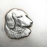 Russisches Zigarettenetui mit halbplastischem "Hundekopf" auf dem Deckel, MZ: Adams, Kokoschnikmarke, Silber 84 Zolotniki innen vergoldet, 164g, 10,3x8,1cm, Gebrauchsspuren - photo 3